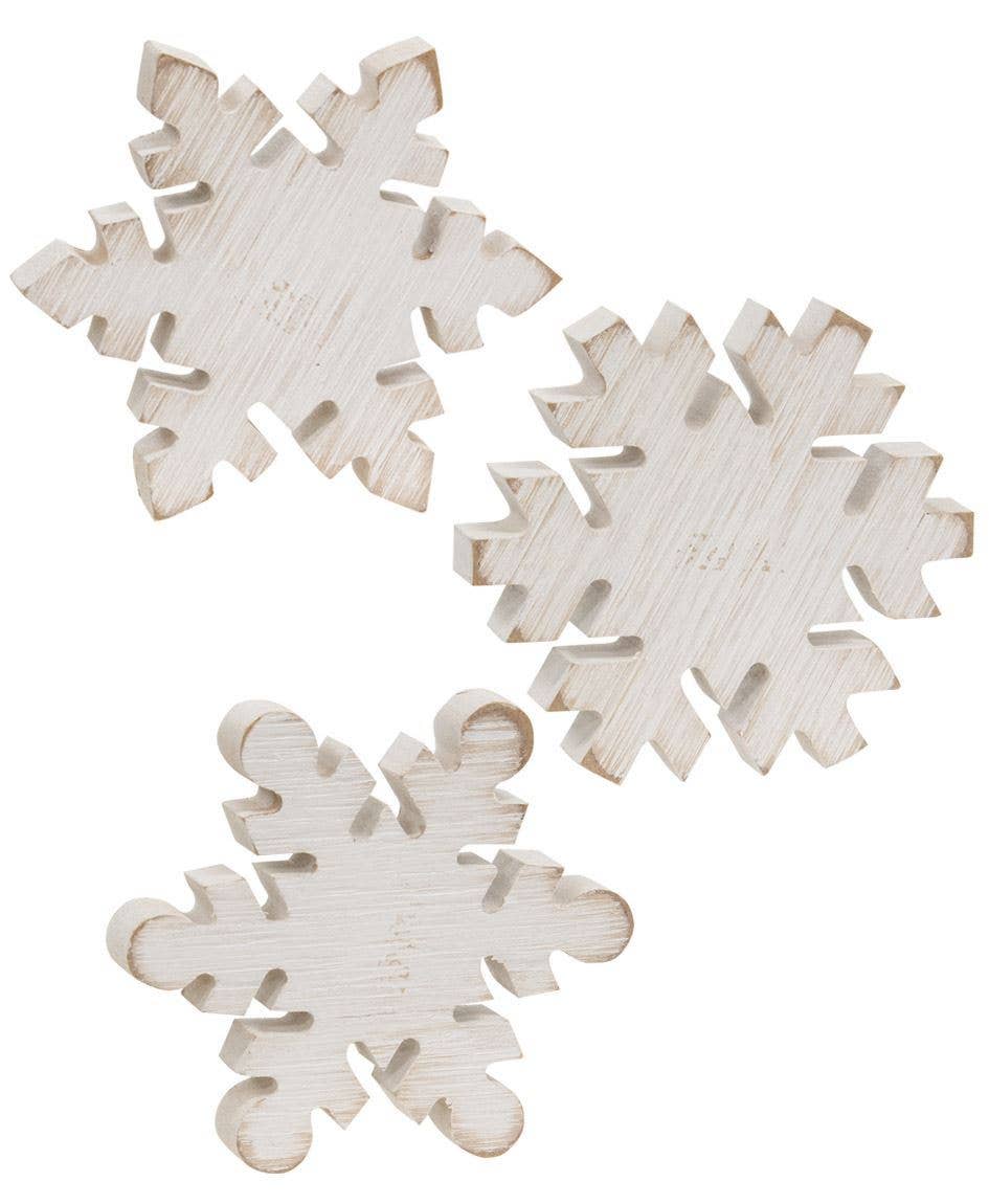 Distressed Wooden Snowflake Sitter, 3 Assorted