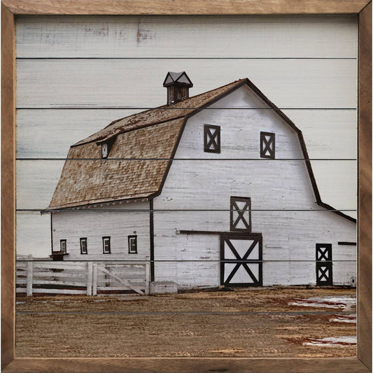 White Barn And Fence: 12 x 12 x 1.5