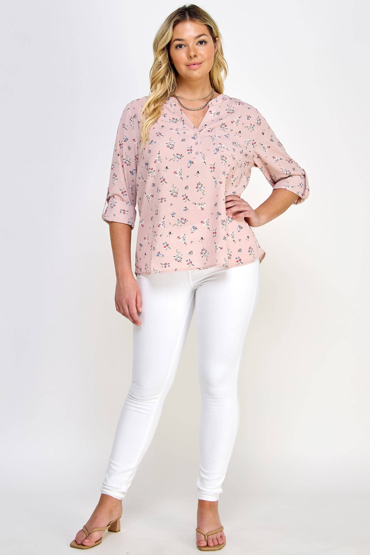 Floral Print Pop-over Blouse