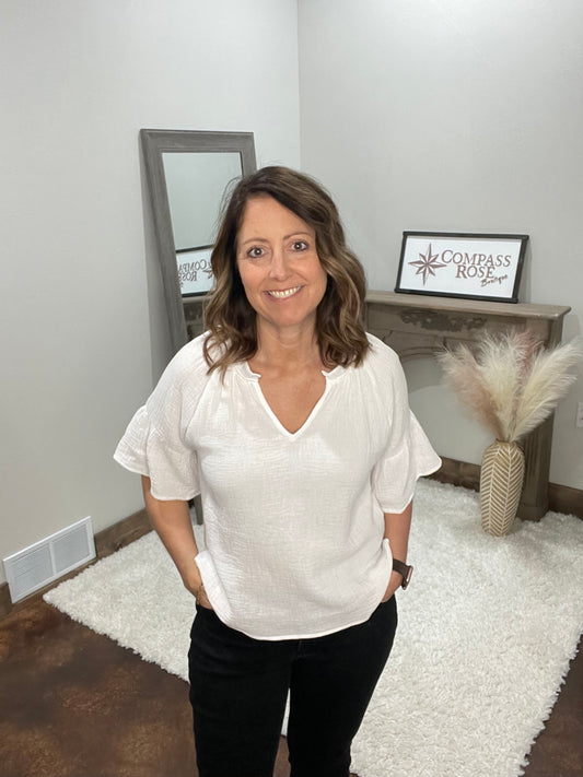 3/4 Sleeve Ruffle Top