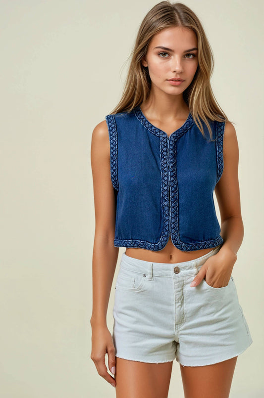 Braided Denim Vest