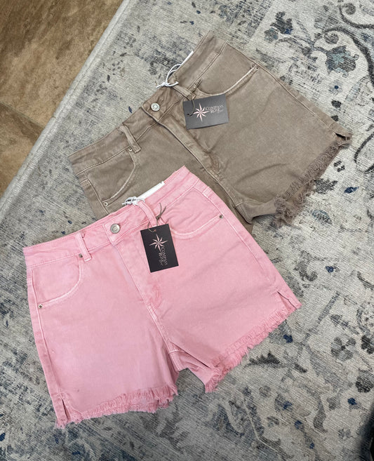 Acid Washed Frayed Cutoff Hem Shorts