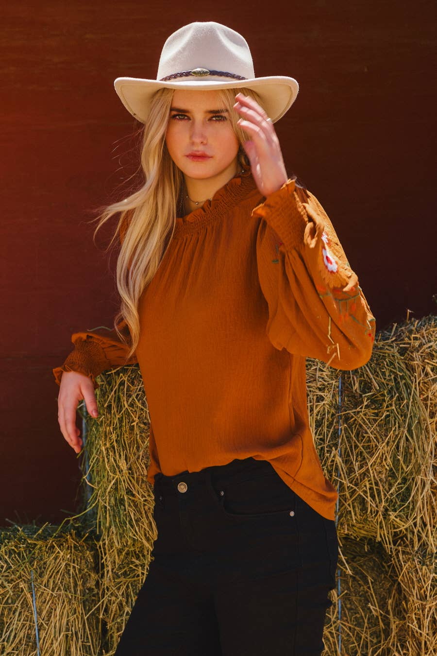 Embroidered Long Sleeve Blouse