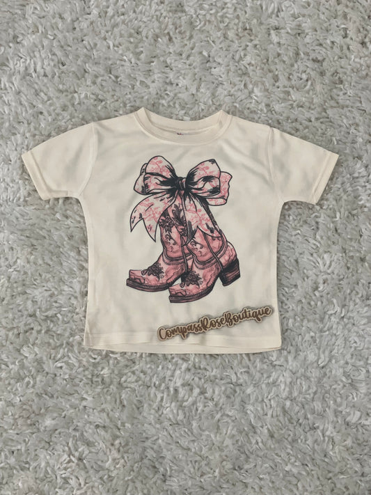 Cowboy Pink Boots Western Girls Tee