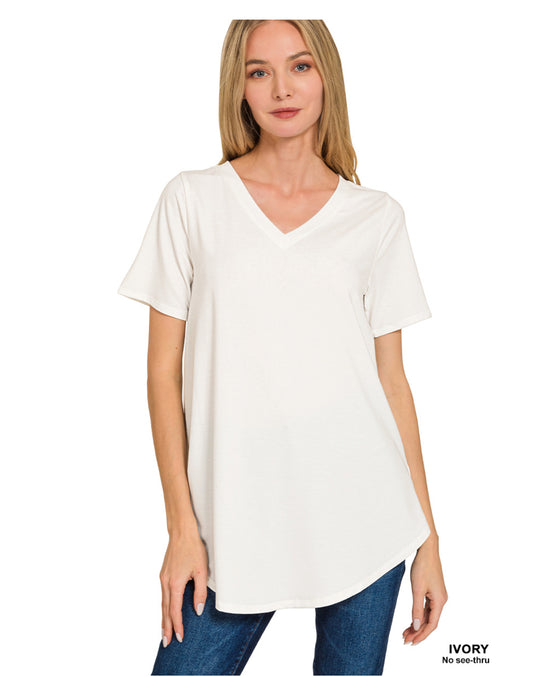 V-Neck Short Sleeve Round Hem Top