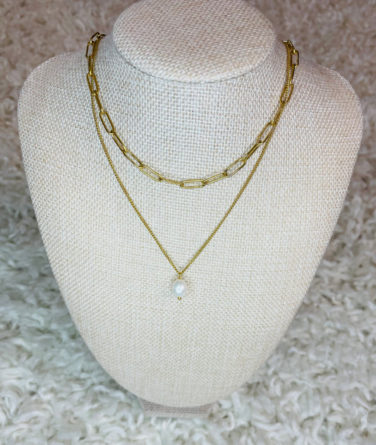 Treasured Stack Pearl Chain Necklace - WATERPROOF