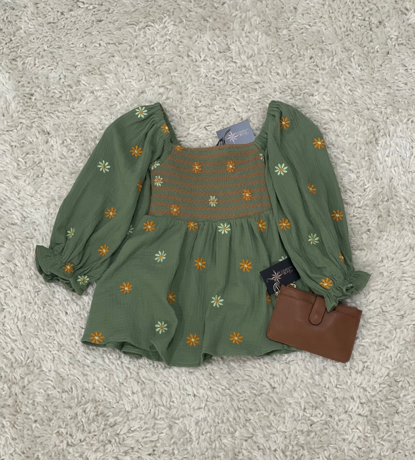 Gauze Floral Embroidered Peplum Top