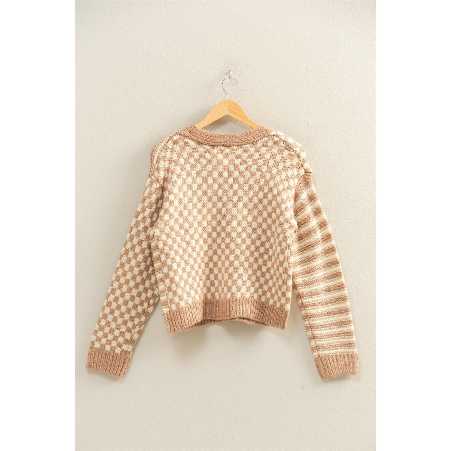 Checker And Stripe Contrast Cardigan