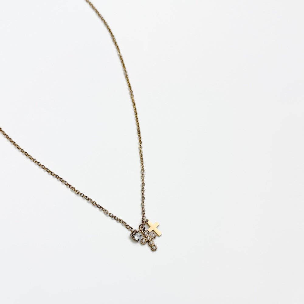 Petite Double Cross Necklace - WATERPROOF