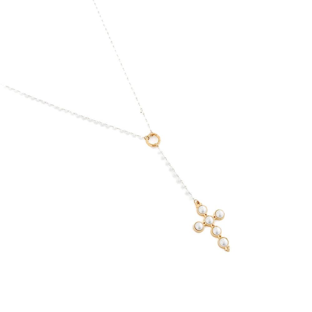Belinda Pearl Cross Y-Drop Necklace