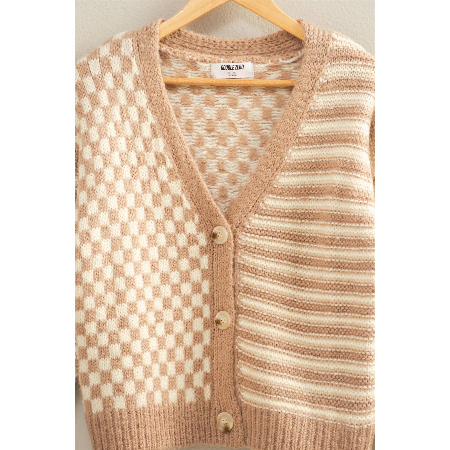 Checker And Stripe Contrast Cardigan