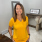 V-Neck Short Sleeve Round Hem Top