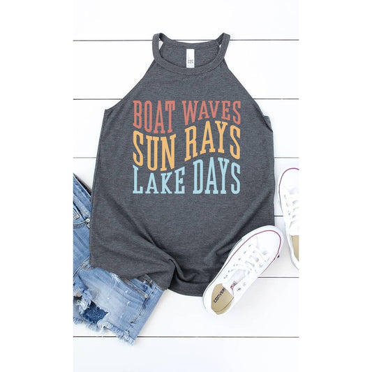 Boat Waves Sun Rays and Lake Days Graphic Mock Tank