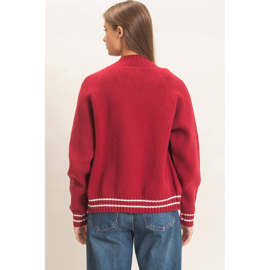 Contrast Stripe Zip-Up Sweater