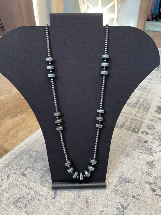 Long Silver Bead Necklace