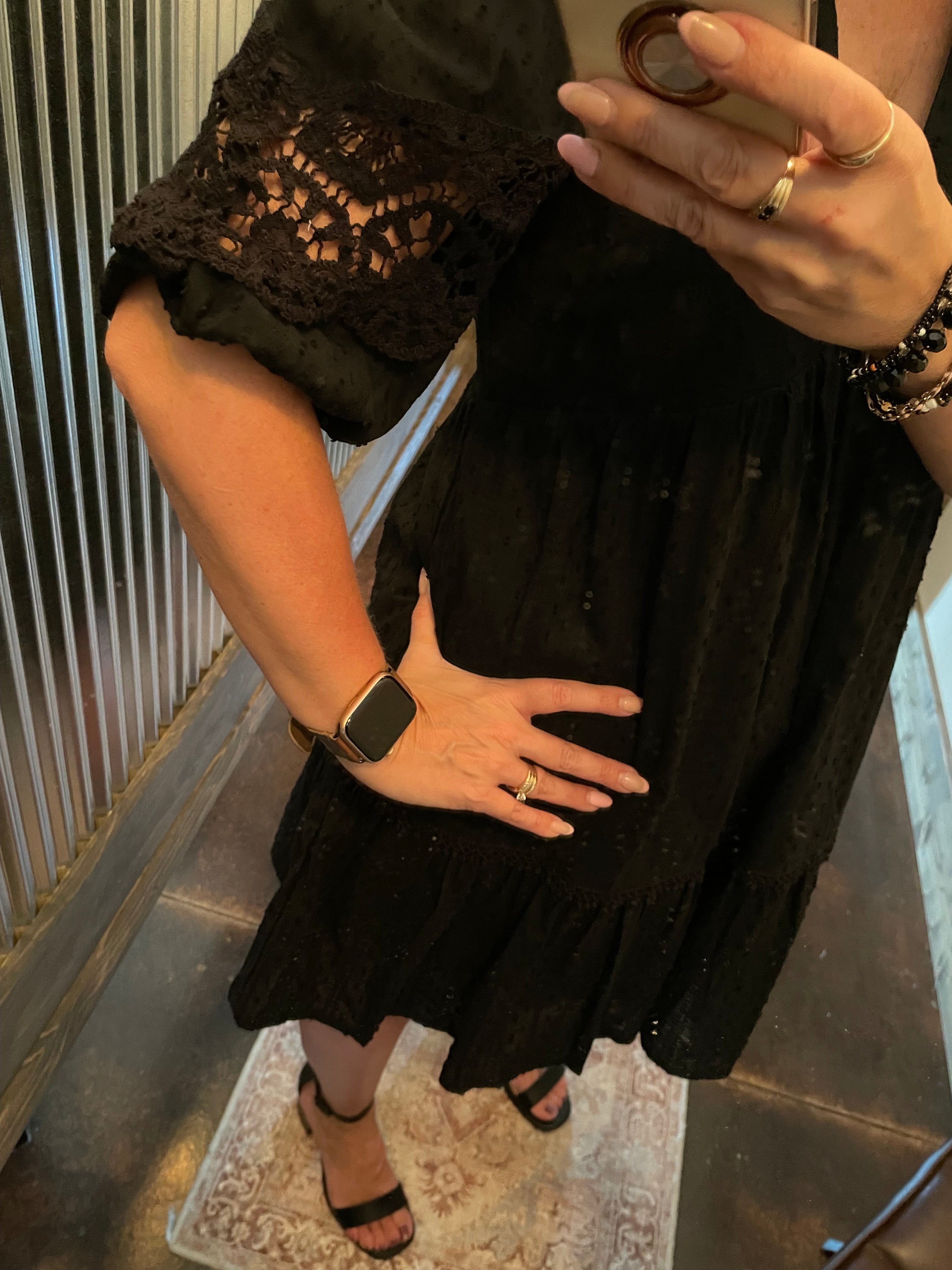 V-Neck Dress with Crochet Sleeve