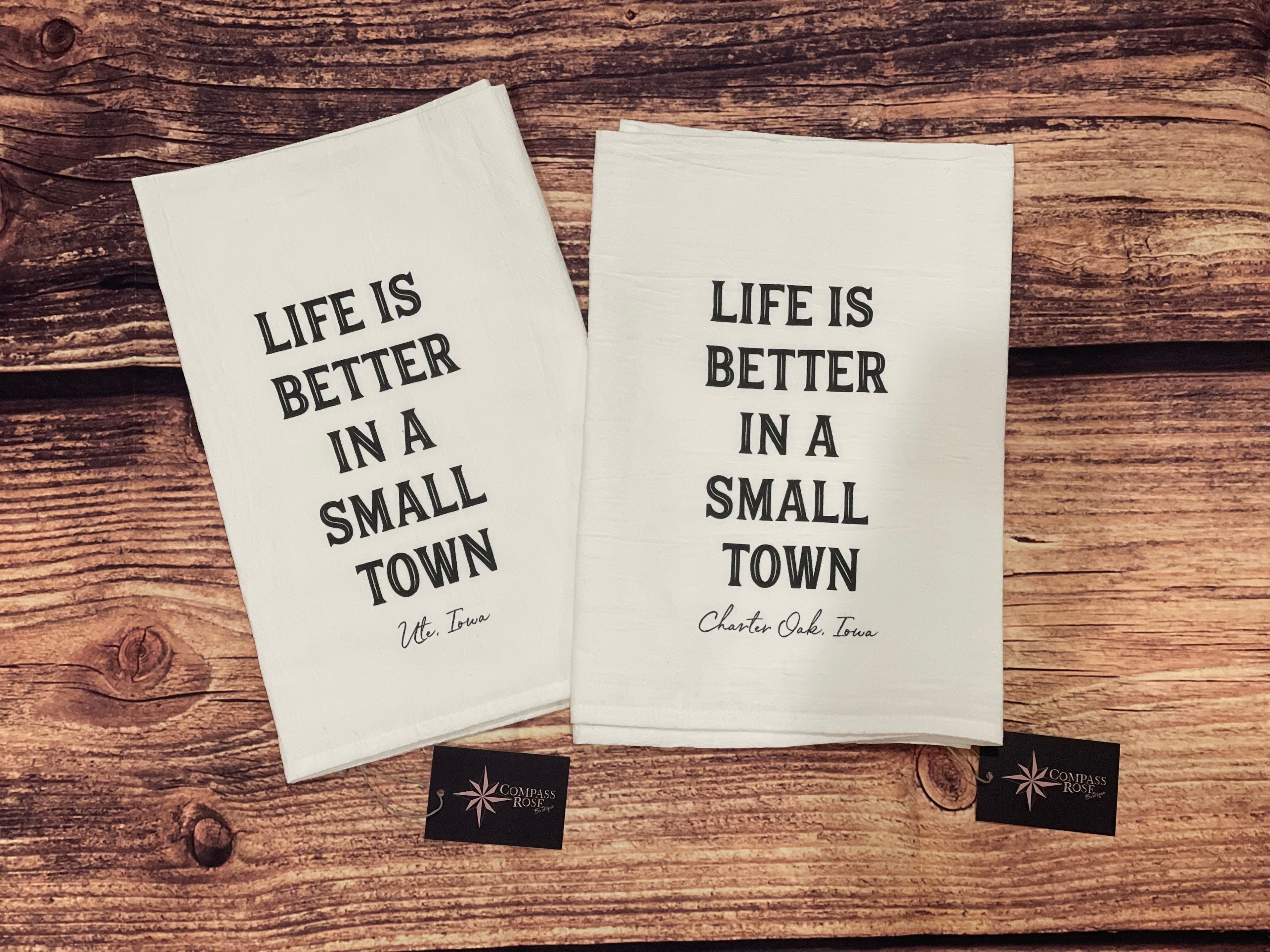 Life is Better Small Town Cotton Tea Towel