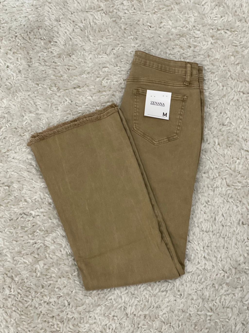 Acid Washed Frayed Hem Straight Wide Pants