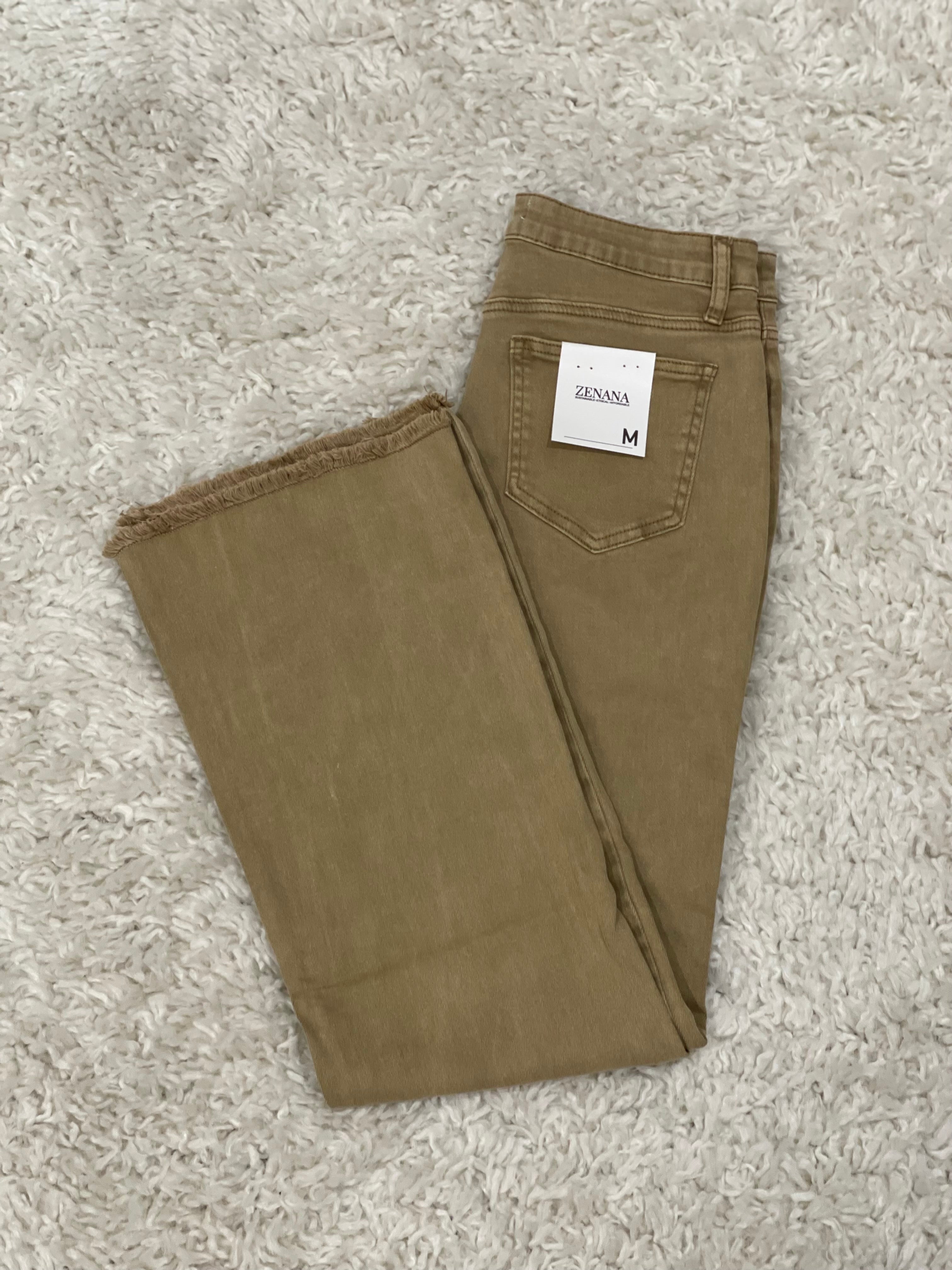 Acid Washed Frayed Hem Straight Wide Pants