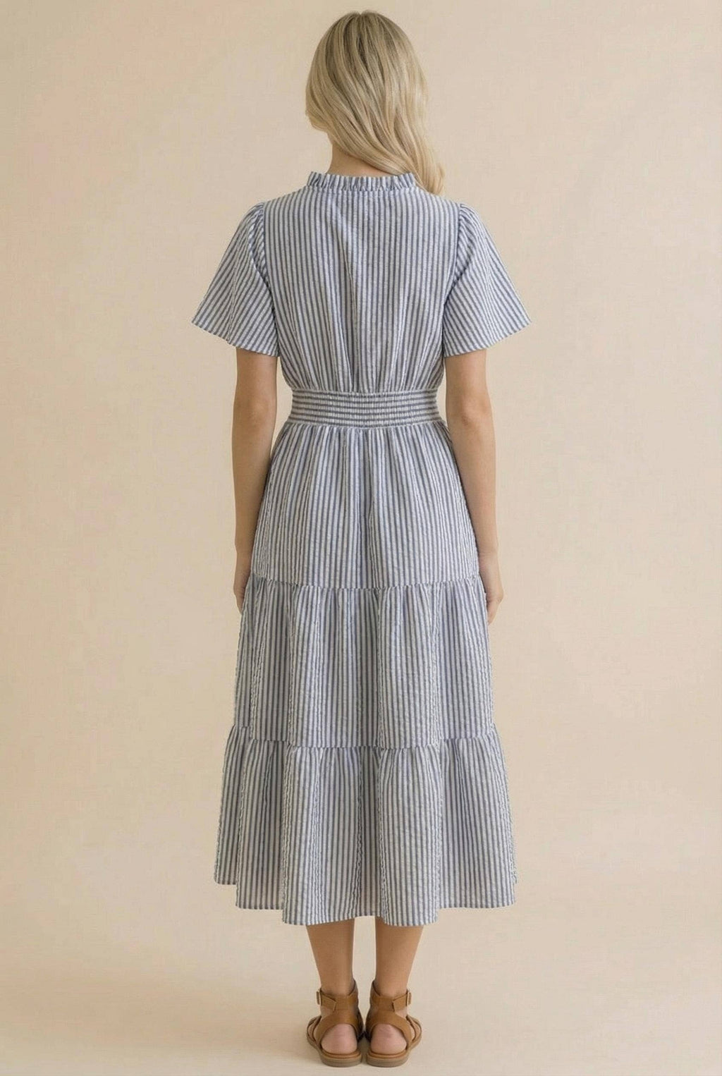 Plus Vertical Striped Tiered Maxi Dress