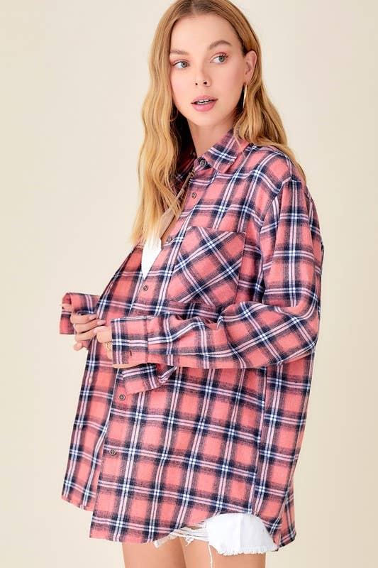 Loose Fit Button Down Soft Fabric Plaid Shirts