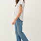 STRIPED, GAUZY BUTTON UP CAP SLEEVE TOP