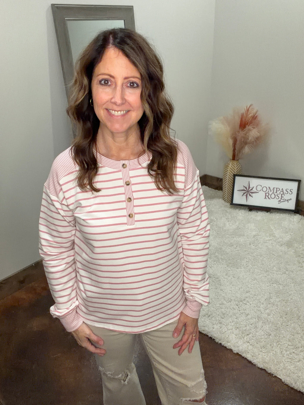 Striped Half Button Top