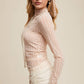 Semi Sheer Textured Lace Long-Sleeve Layering Top