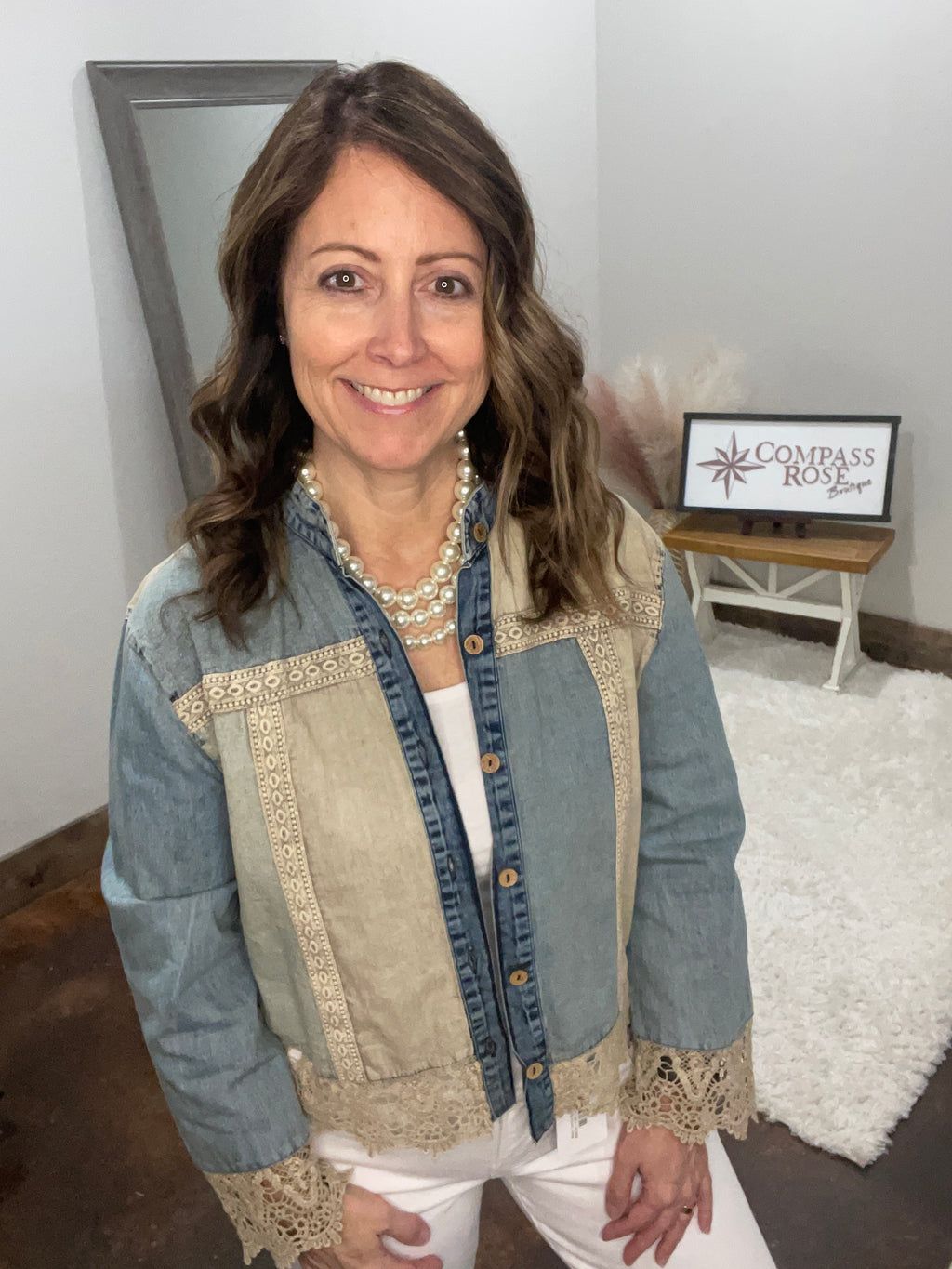 Boho Western Lace Trim Denim Top