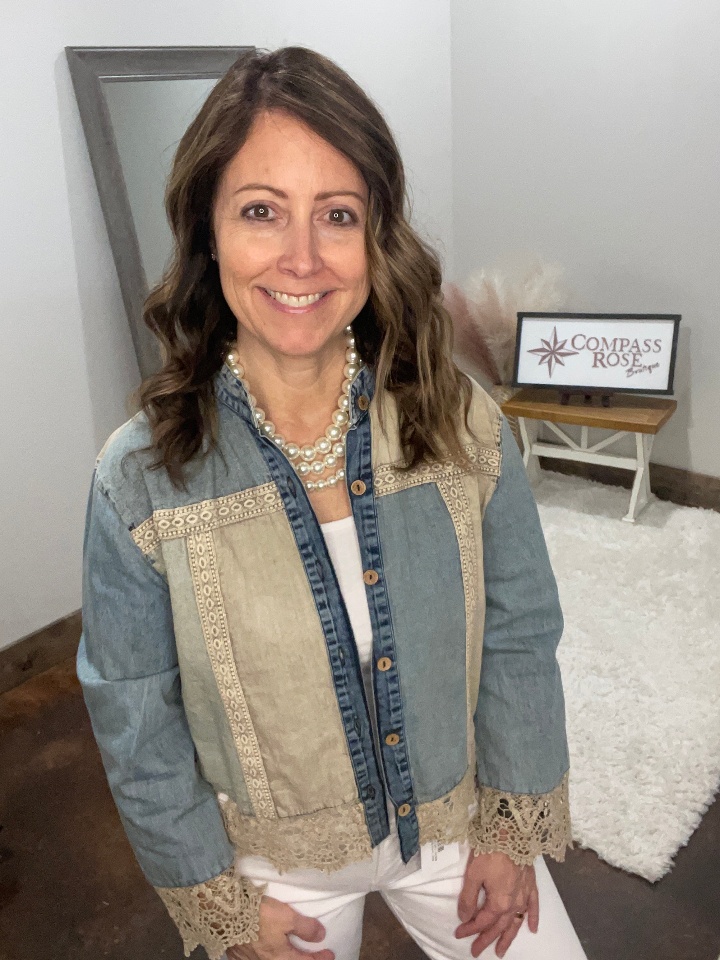 Boho Western Lace Trim Denim Top