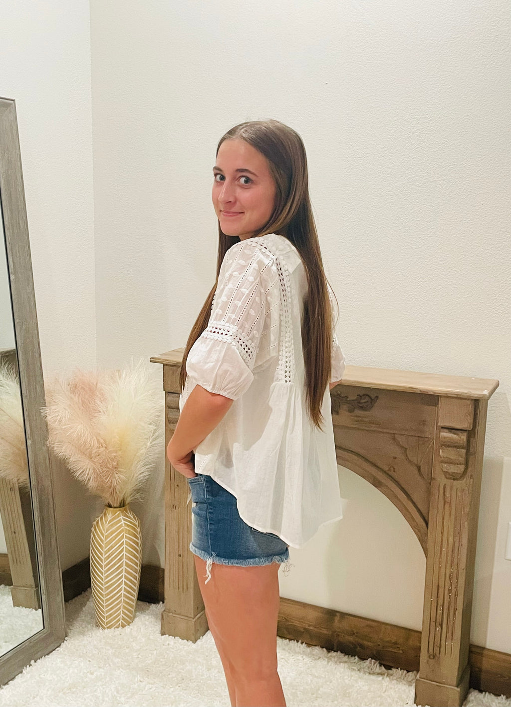 Crochet Half Sleeve Babydoll Top