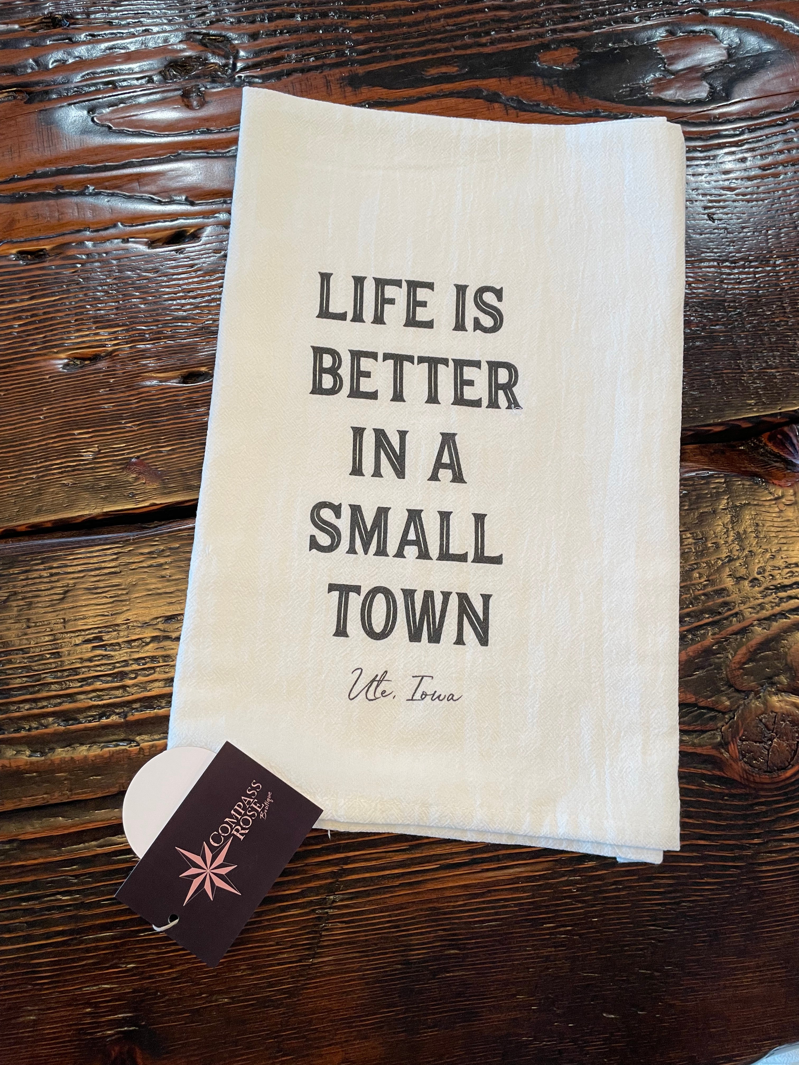 Life is Better Small Town Cotton Tea Towel
