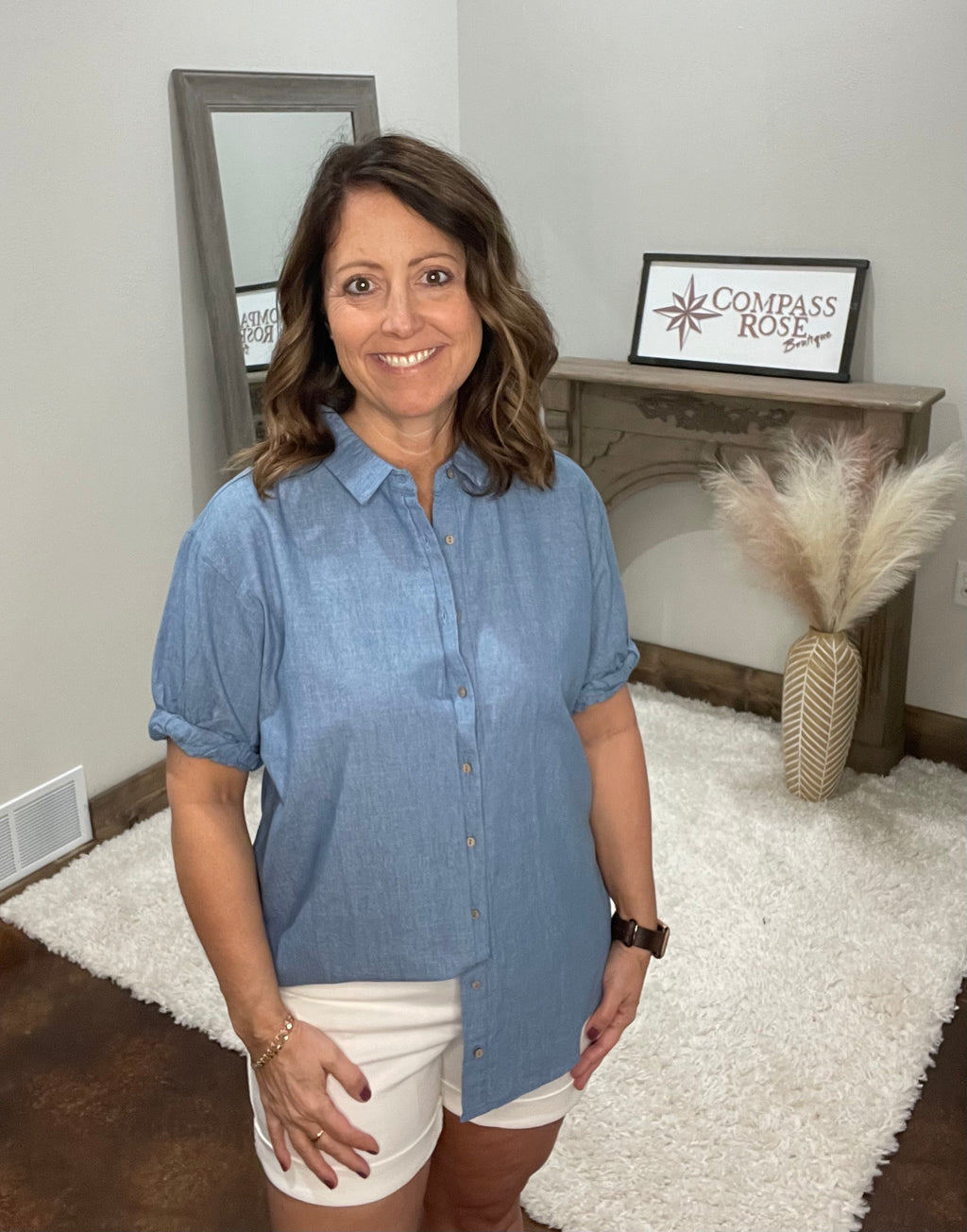 Light Denim Short Sleeve Top