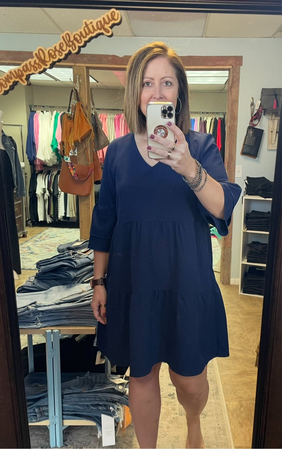 Flare Sleeved V-Neck Dress