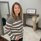 Split V-neck Polo Neckline Striped Sweater Top