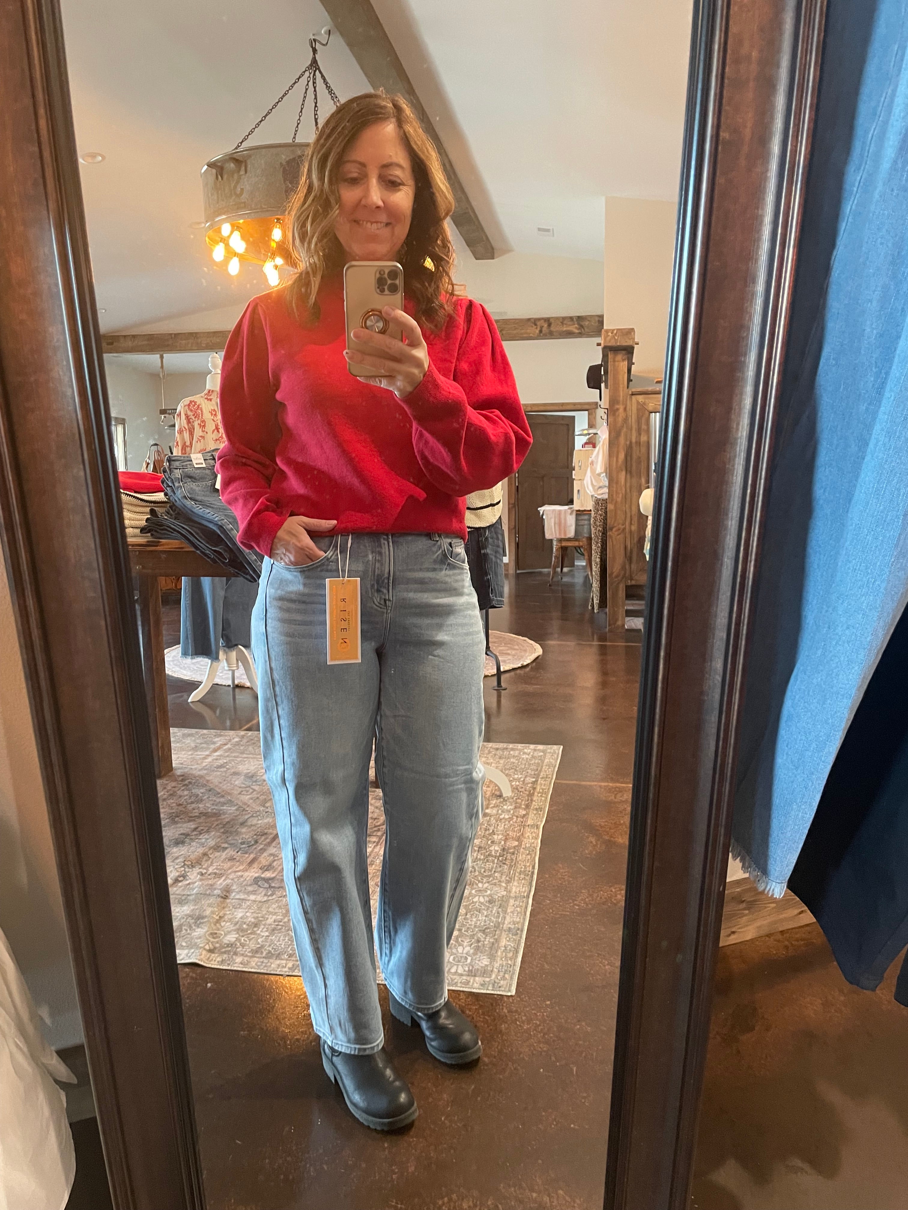 Risen High Rise Crop Length Barrel Jeans