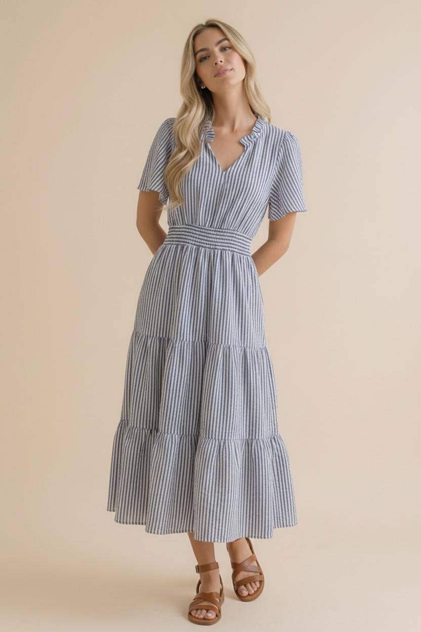 Plus Vertical Striped Tiered Maxi Dress