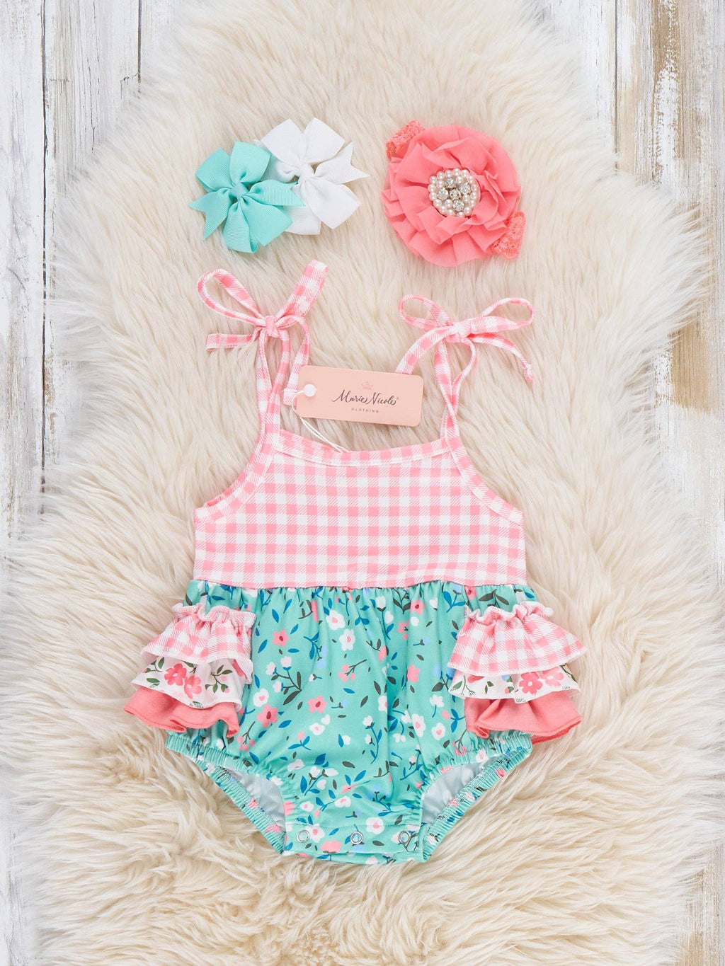 Gingham Garden Ruffle Romper
