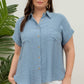 COLLARED CRINKLED CUFF SLEEVE BUTTON DOWN SHIRT