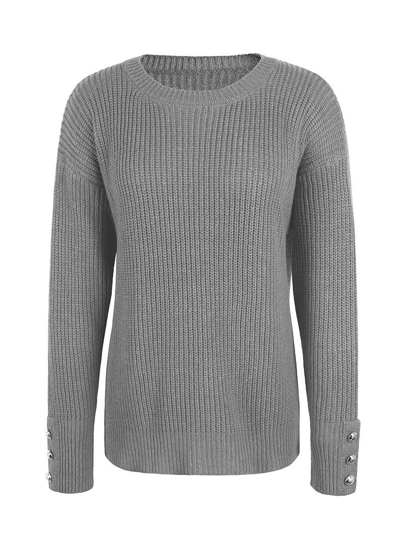 Buttoned Cuffs Round Neck Over Sweater