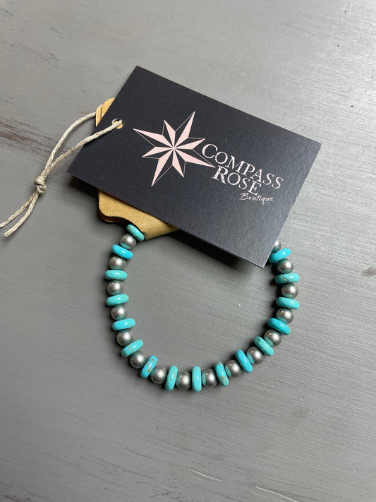 Turquoise & Silver Stretch Bracelet