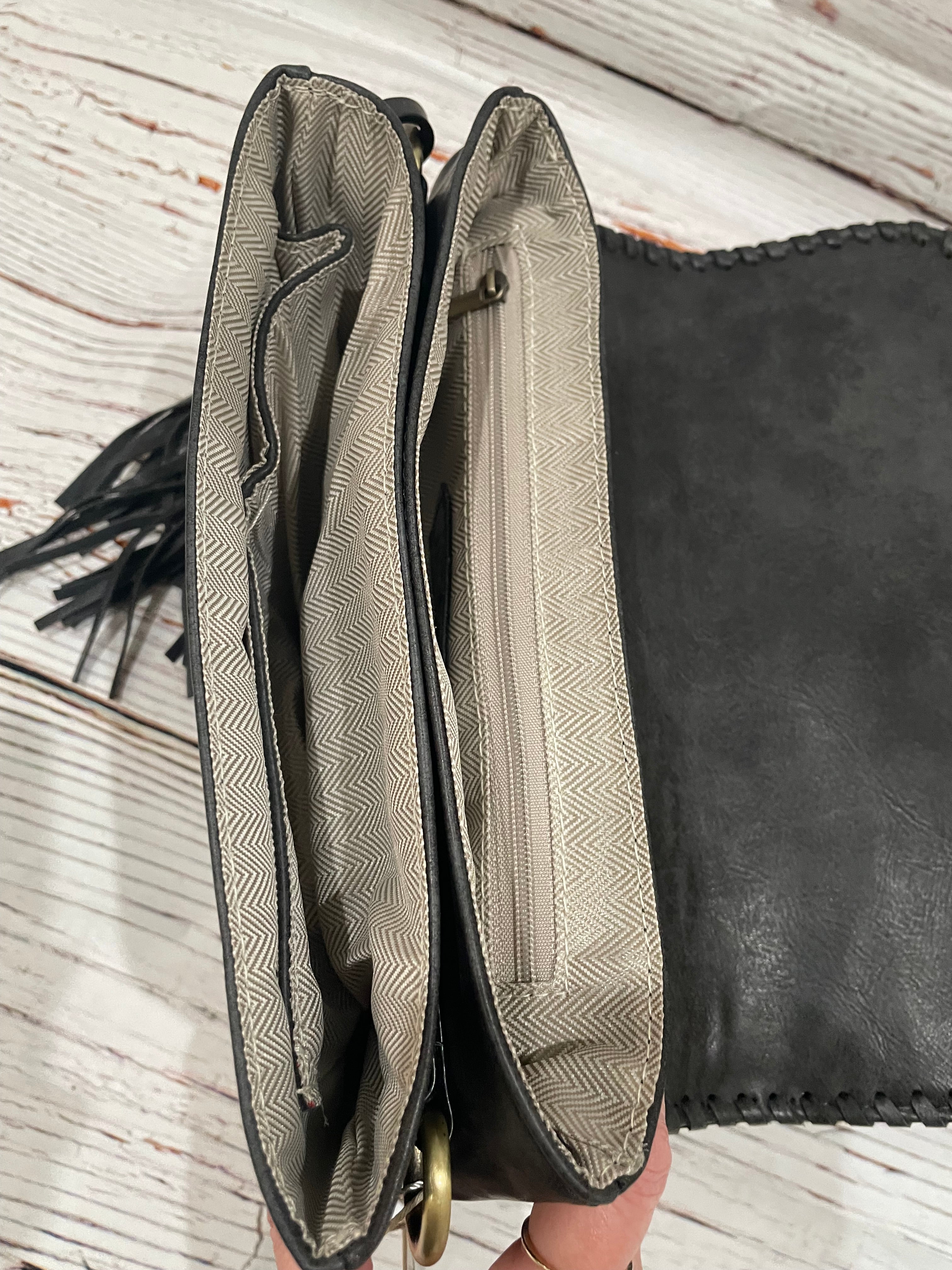 Sloane Flapover Crossbody w/ Whipstitch and Tassel