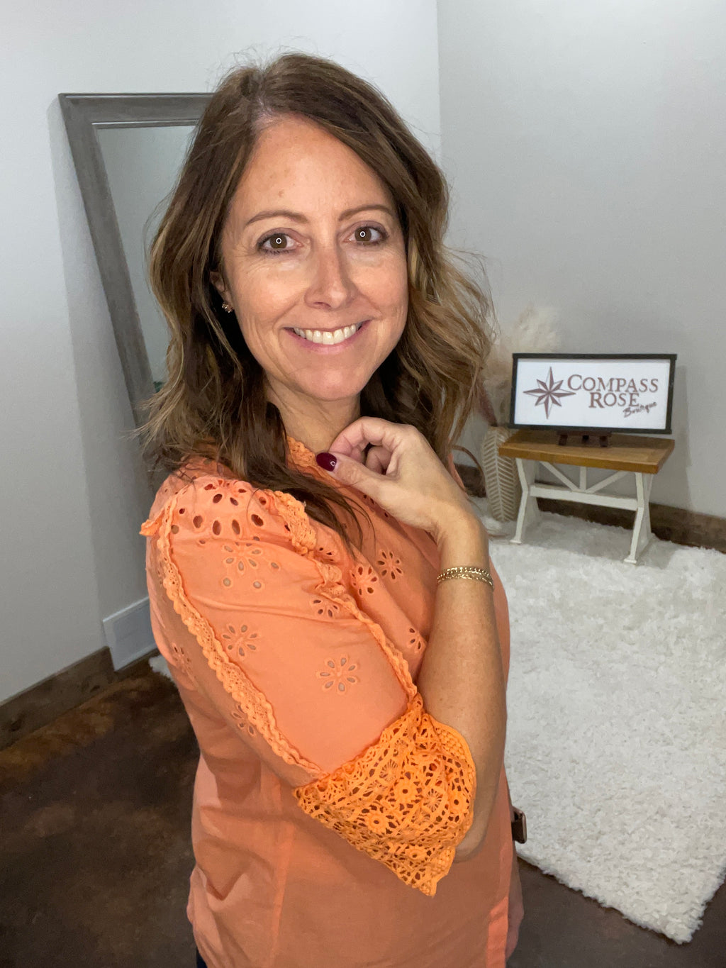 Eyelet Lace Trim Cotton Blouse