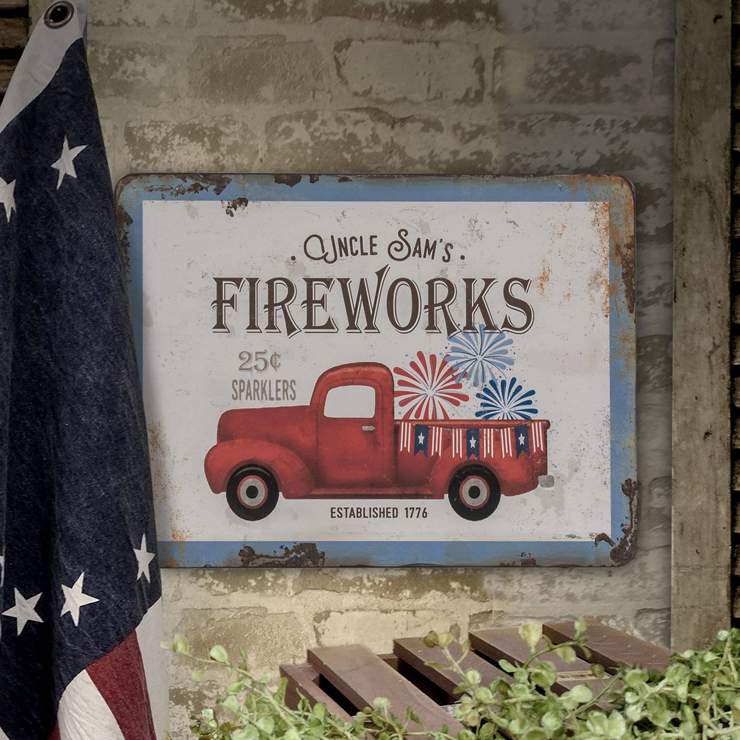 Uncle Sam's Fireworks Truck Rustic Metal Sign