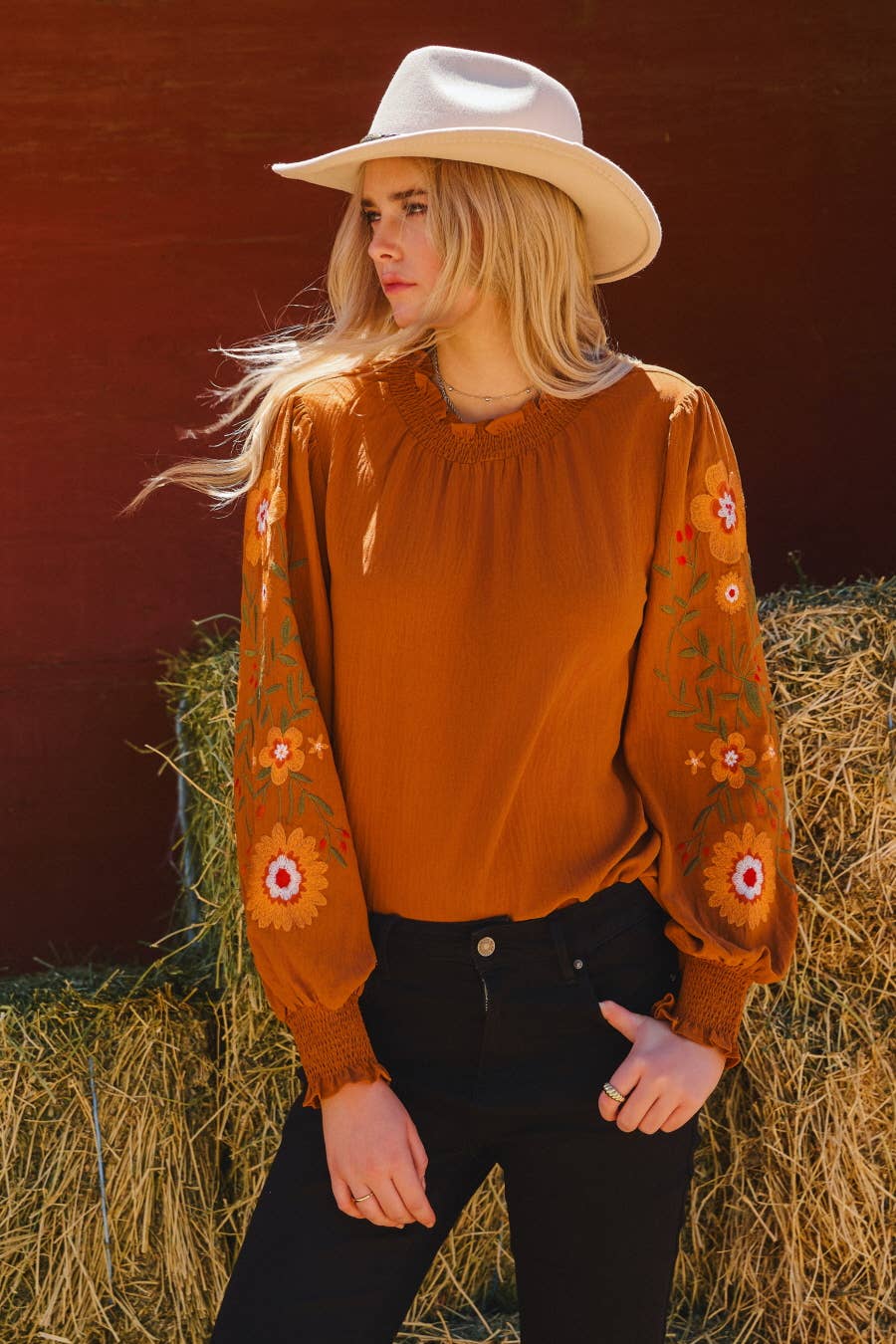 Embroidered Long Sleeve Blouse