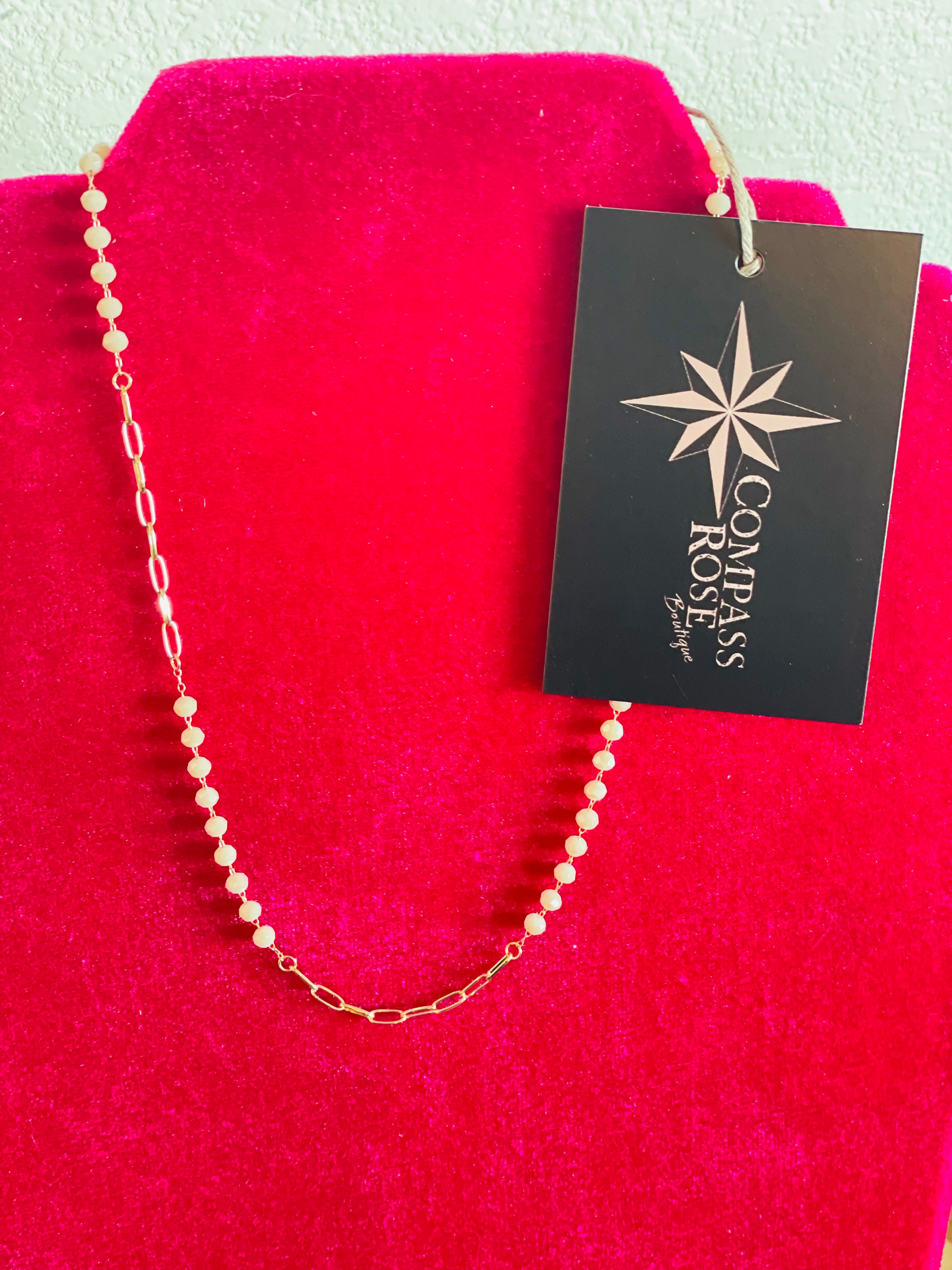 Cream Bead and Chain Necklace