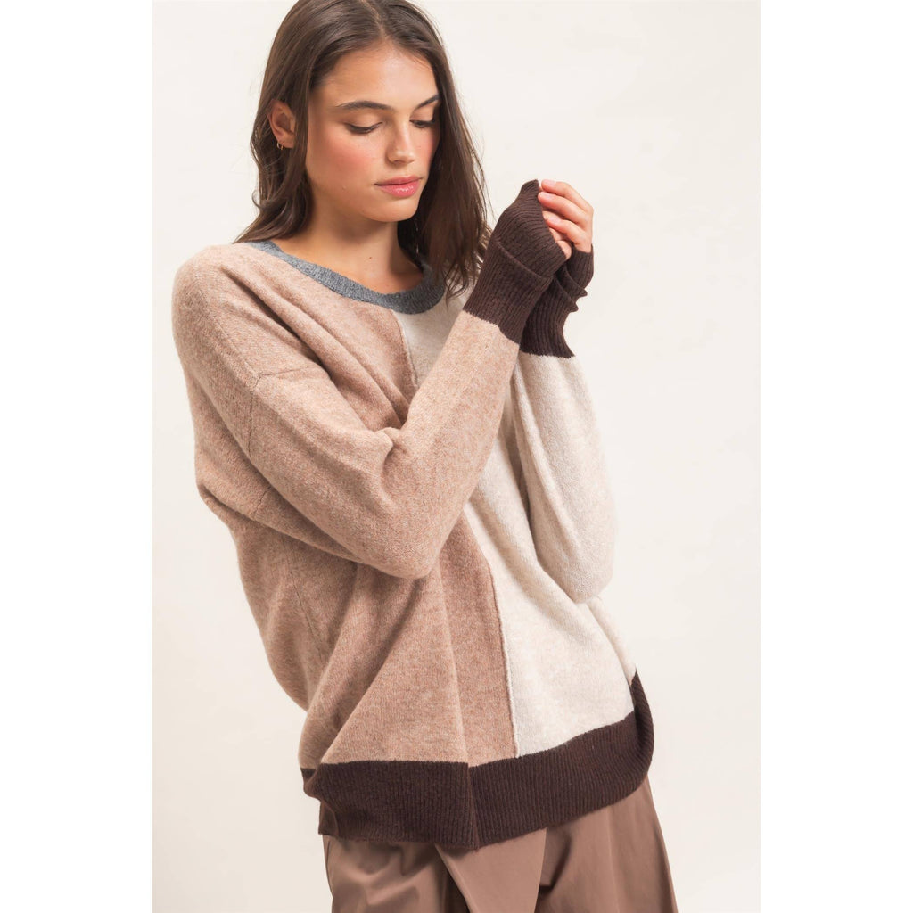 Colorblock Crew Neck Sweater