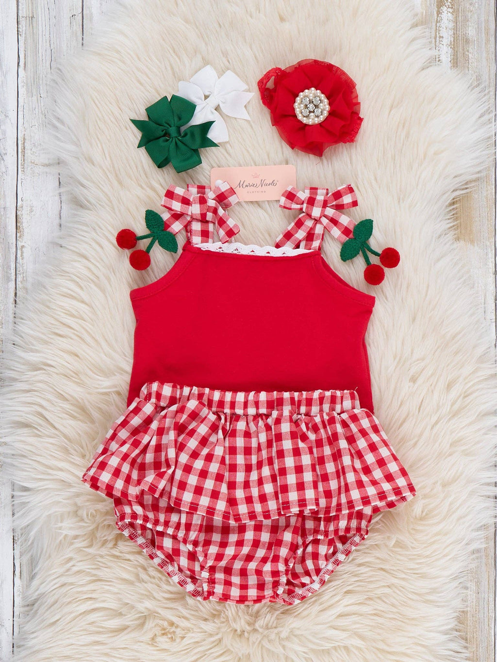 Sweet Cherry Check Bloomers Outfit