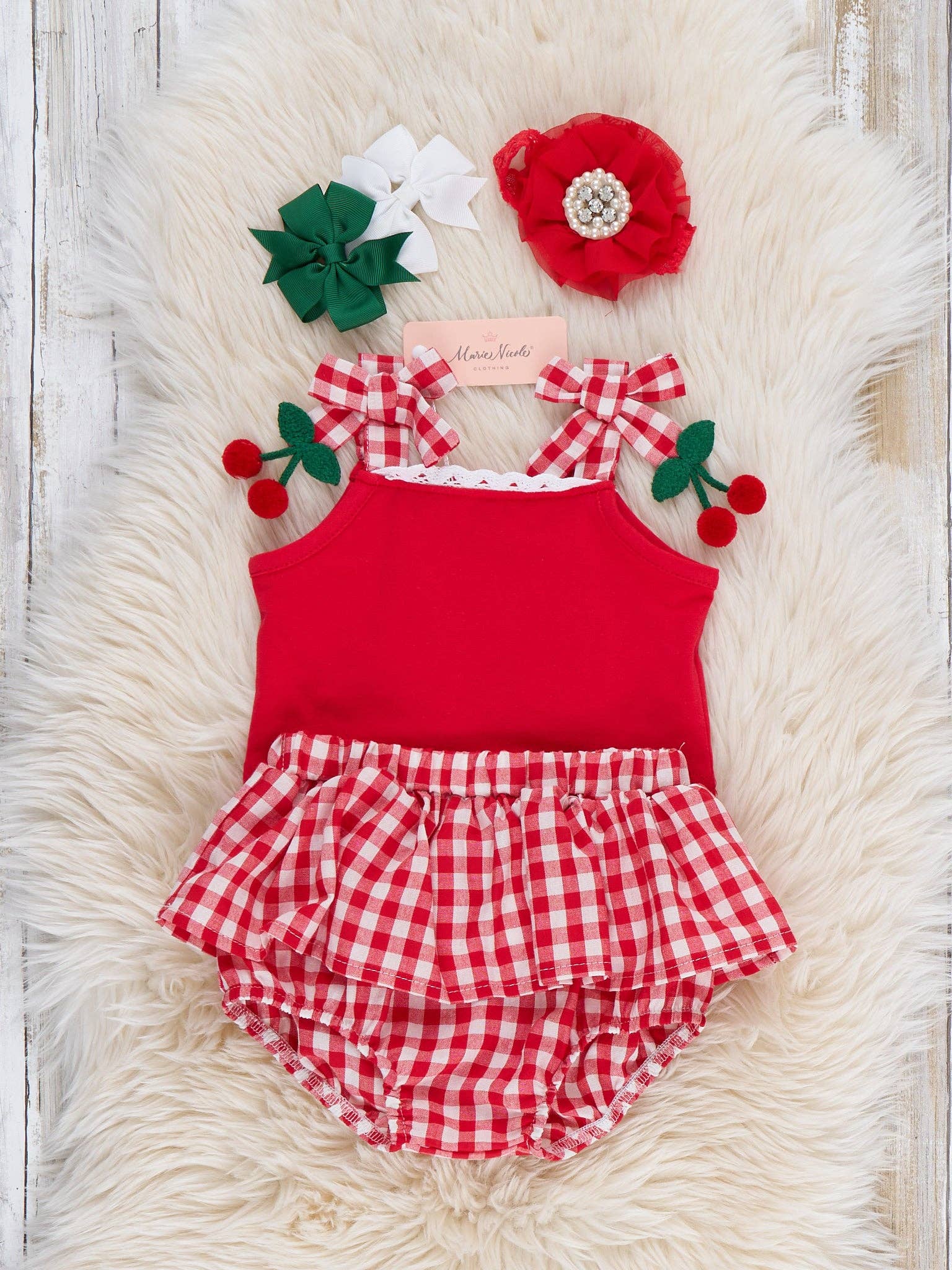 Sweet Cherry Check Bloomers Outfit