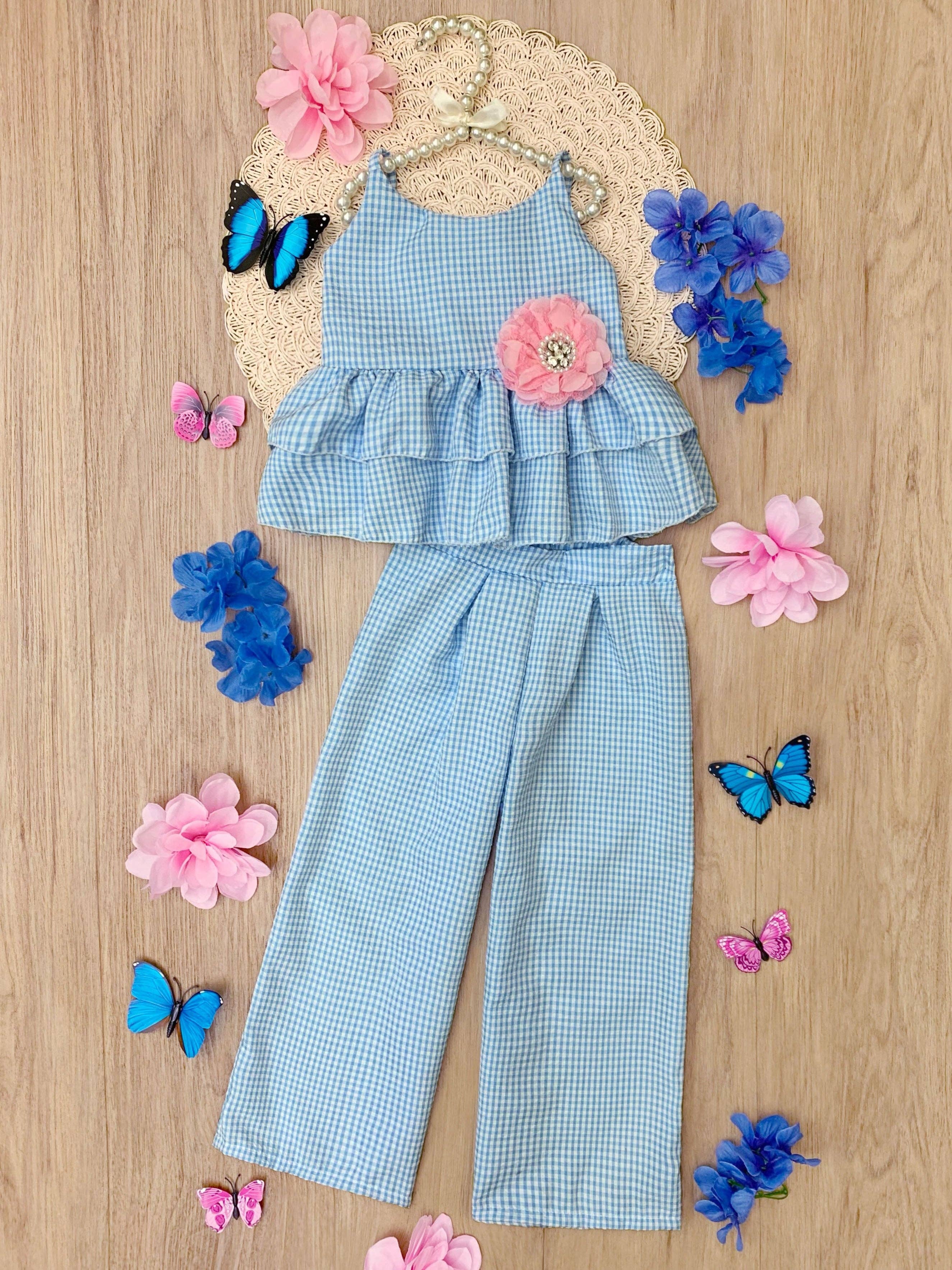 Gingham Top and Palazzo Pants Set